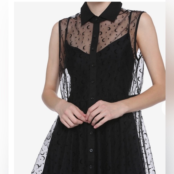 HOT TOPIC Black sheer flocked moon and stars dress - Picture 1 of 6